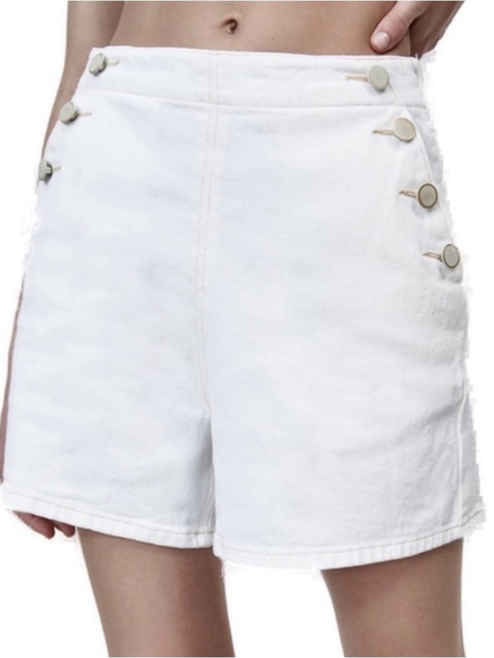 Zara White High-Waist Sailor Button Shorts